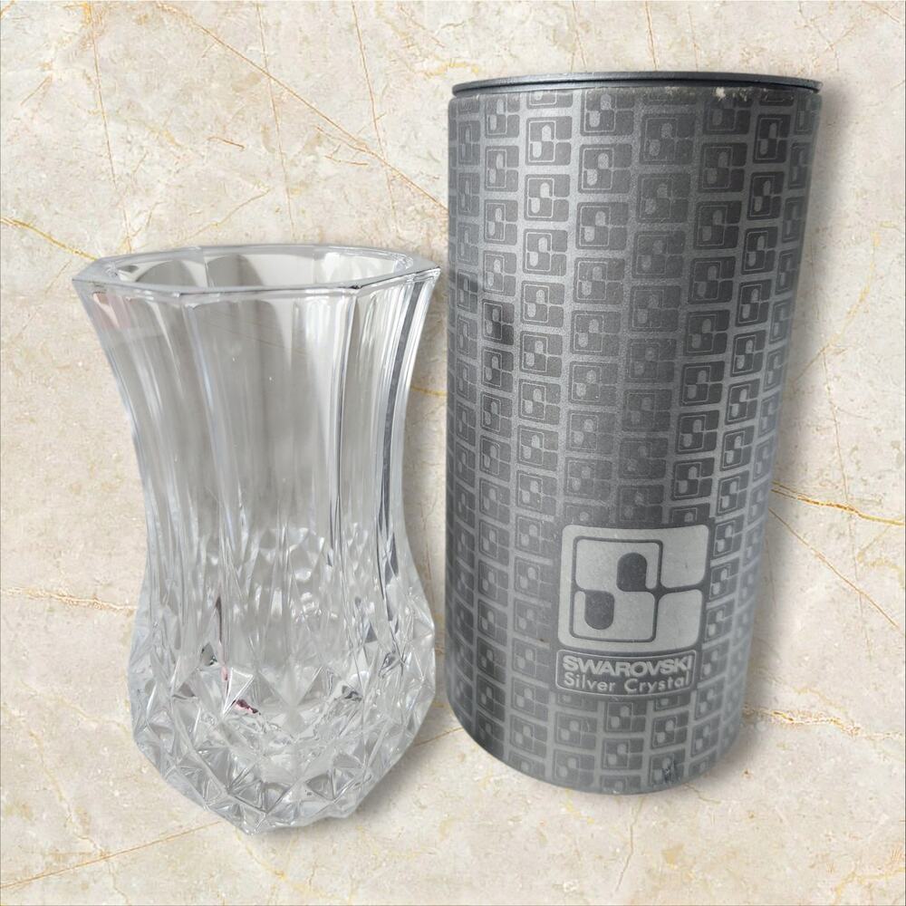 NIB Swarovski Silver Crystal bud vase. 5" tall. Gift quality